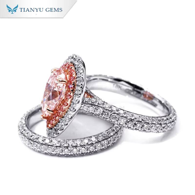 Customized Jewelry Sterling Silver Solid Gold Engagement Rings Pure 14K 18K 10K Gold Pink Lab Grown Diamond CVD Ring Set