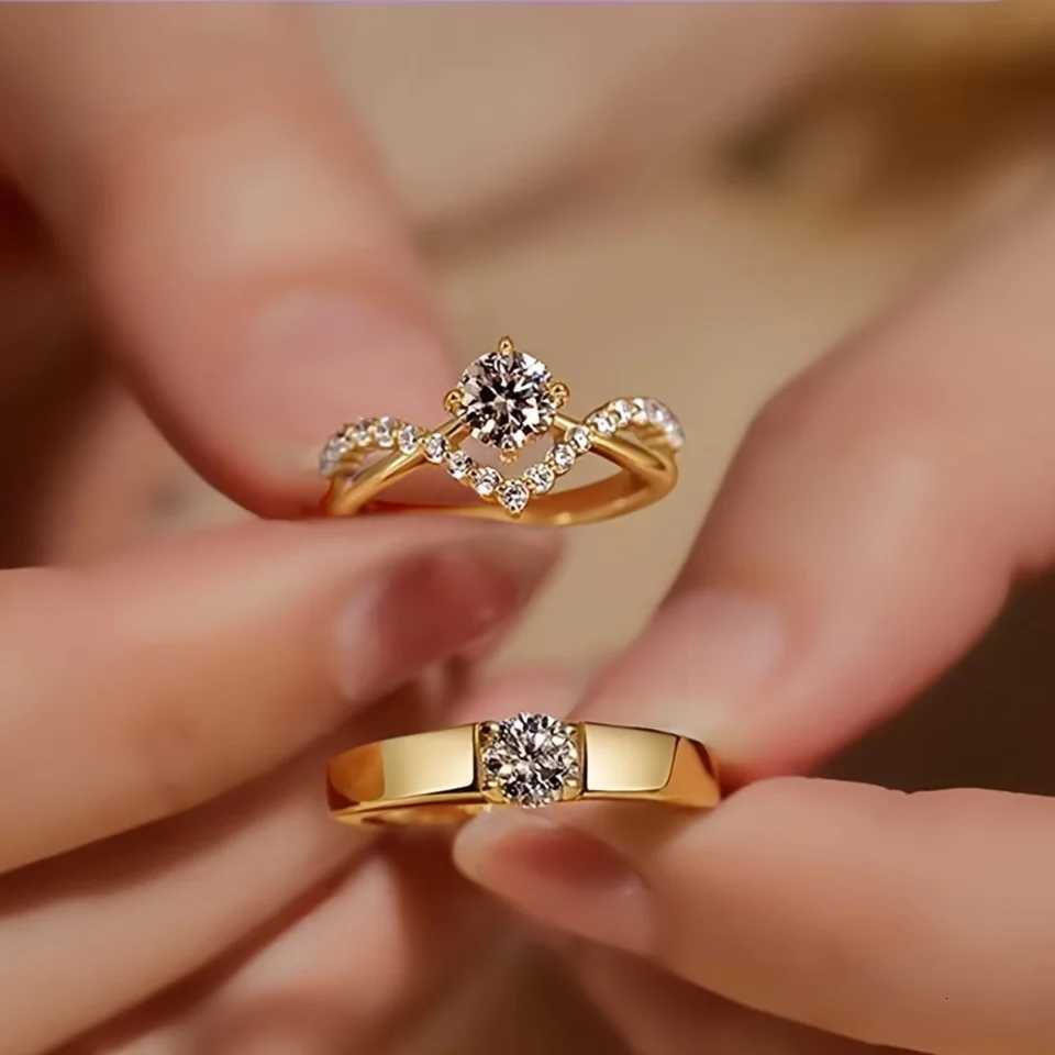 Adjustable Open Wedding Ring Set for Couples Elegant 2 Piece Shining Engagement Ring Ideal for Daily Wear and CelebrationsXJ251031