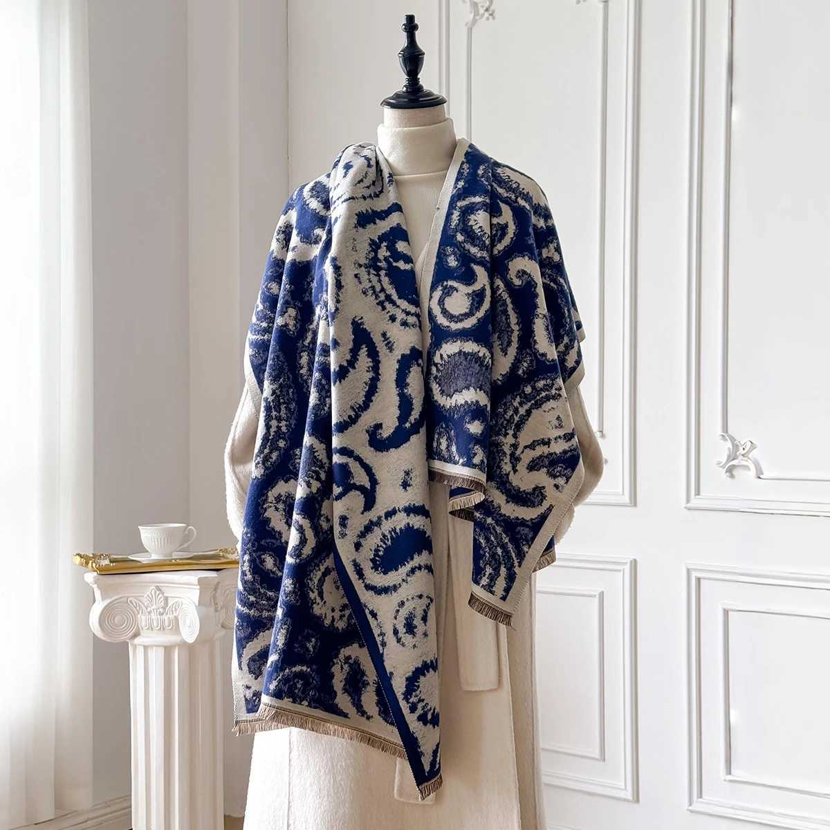 Luxury Winter Womens Faux Cashmere Wrap Scarf Warm Shawl Blanket Style Travel Poncho Stole for Fashionable Coverage C251031