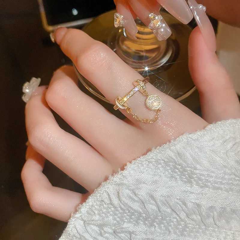 Geometric Exquisite Zircon Adjustable Index Finger Rings for Women Fashion Tassel Stainless Steel Open Rings Jewelry AccessoriesXJ251031
