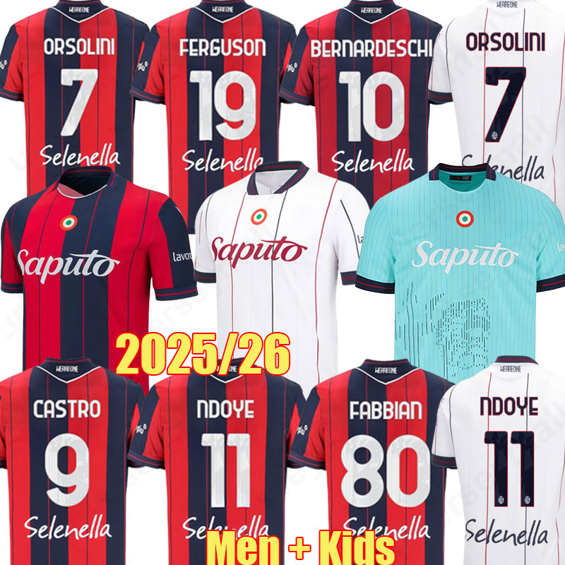 25 26 Bologna Soccer Jerseys LYKOGIANNIS FERGUSON NDOYE FABBIAN 2025 CASTRO ORSOLINI BERNARDESCHI CAMBIAGHI FERGUSON MORO IMMOBILE Football Shirt kids man kit 997