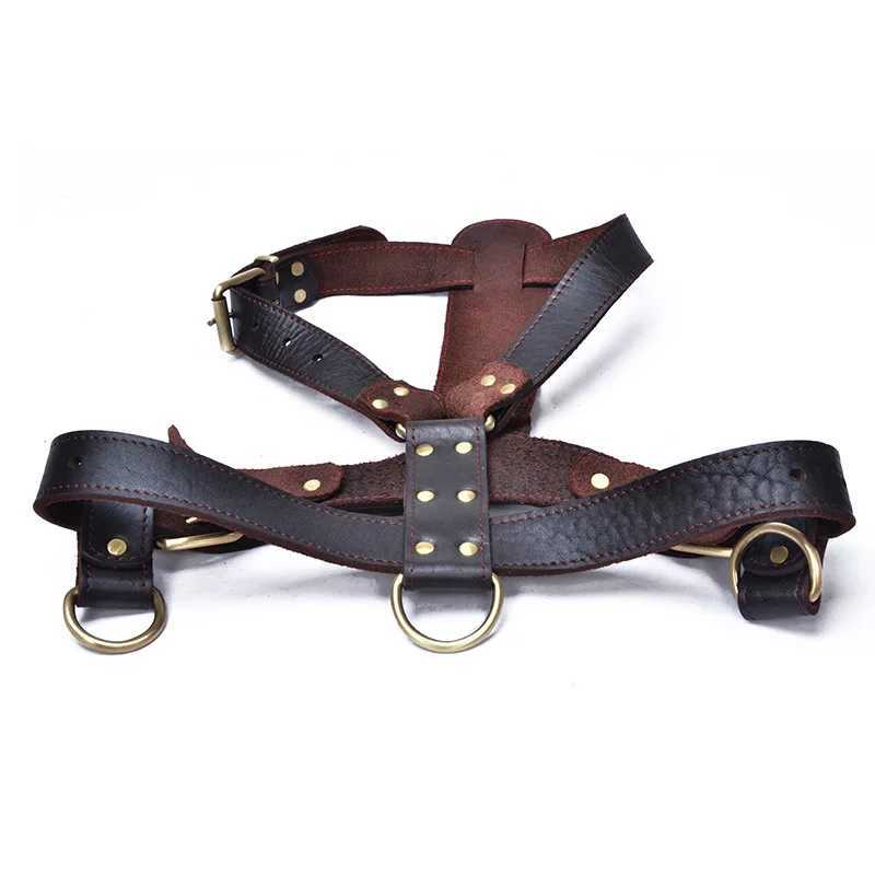 Natural leather dog harness dog leather collar with adjustable chest circumference suitable for Samoyed Husky Alaska Snow Dog C251031