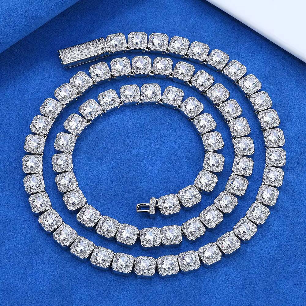 High Quality S925 Silver Clustered Tennis Chain Hip Hop Moissanite Jewelry Iced Diamond Clustered Tennis Chain Necklace