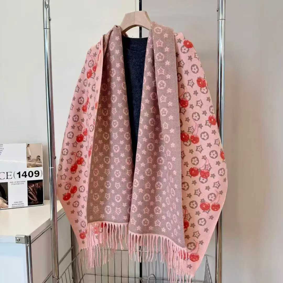 Fashion New Cherry Stars Faux Cashmere Shawl Winter Long Warm Scarves Soft Comfort Wraps Spring Autumn Poncho Women Neckerchief C251031