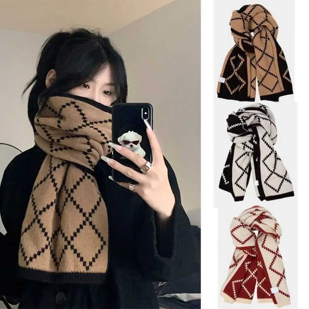 Vintage Plaid Knitted Scarf Vintage Wraps Thickened Neckerchief Winter Warm Women Scarf C251031