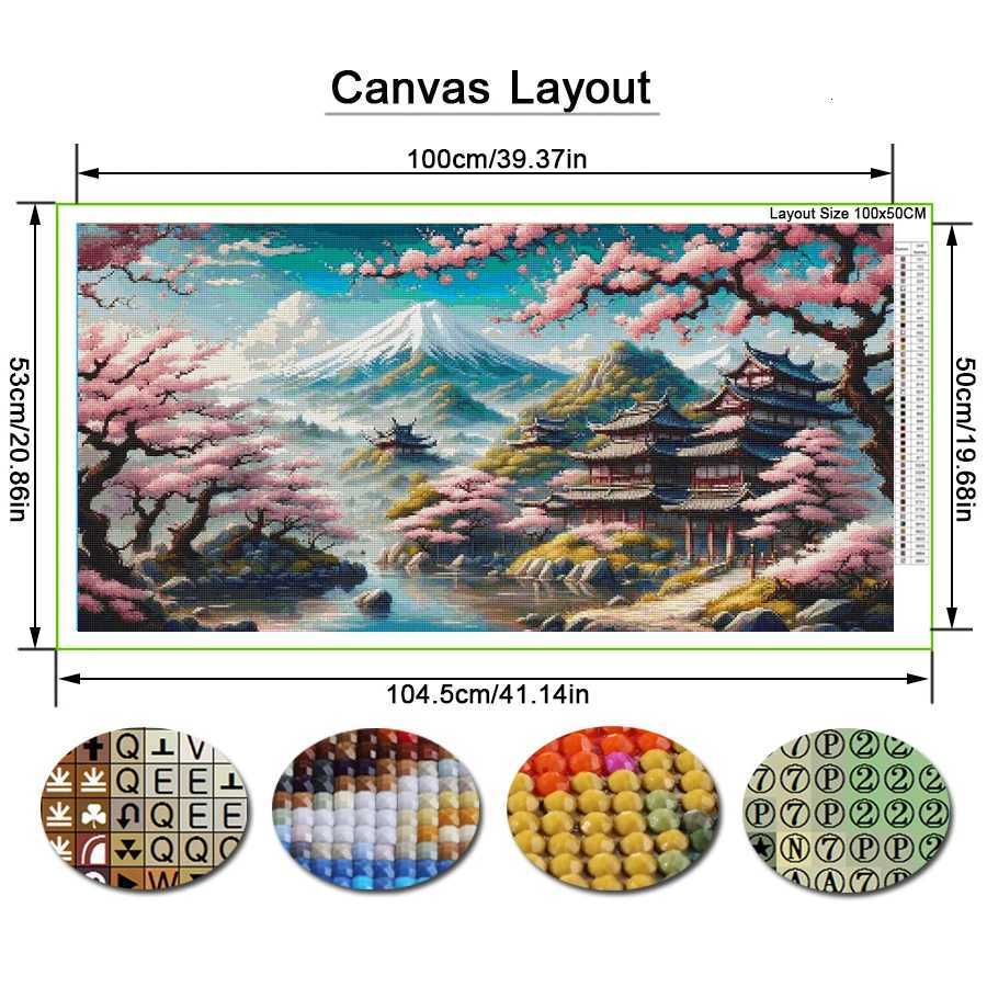 Fullcang Fuji Mountain Cherry Blossom Tree Temple Large Size Diy Diamond Painting Kits Landscape Full Mosaic Embroidery Picture C251031