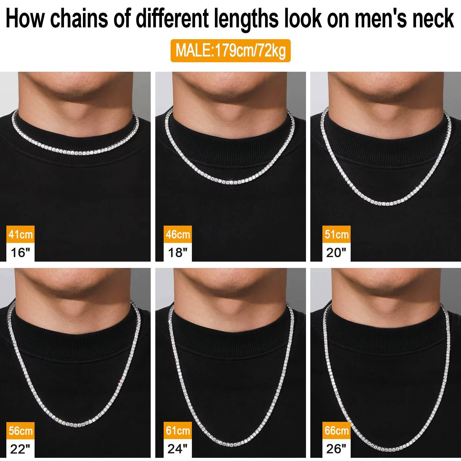 Moissanite Tennis Necklace 2345mm DVVS1 GRA Certificate 14K Gold Plated 925 Silver Hypoallergenic Men Jewelry Gift Chain