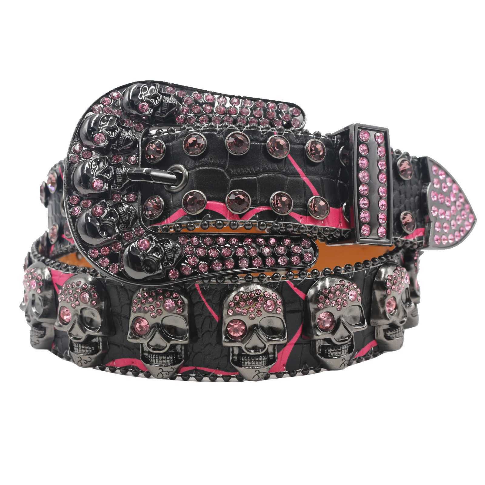 New Mens Jeans Skull Rhinestone Women Belt Western Denim Shiny Rivet Design Artificial Diamond Belt Hip Hop Punk Y2k BeltW251030
