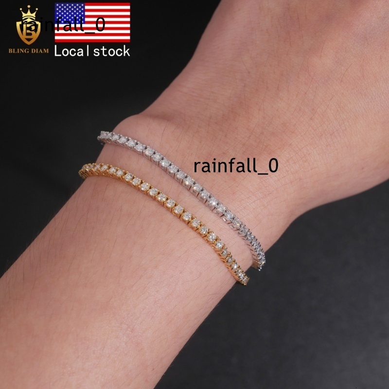 US in Stock Fast Shipping Hip Hop Jewelry 925 Sterling Silver Vvs Moissanite Iced Out 2mm Tennis Chains Bracelet Necklace