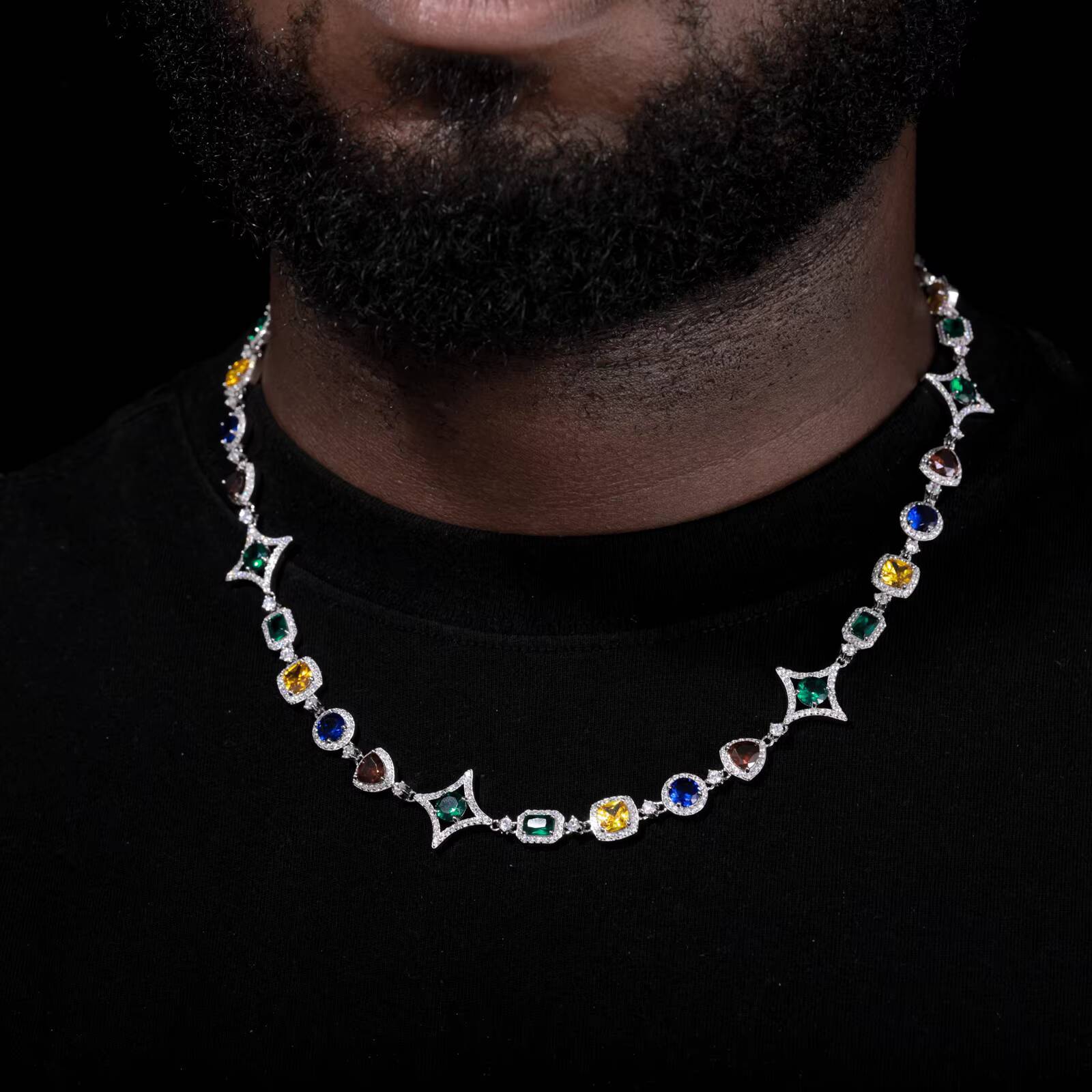 New Arrival Luxurious Fine Jewelry 925 Sterling Silver Colored Moissanite Link Chain Tennis Necklace for Party