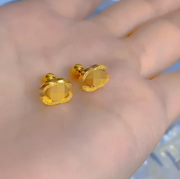 High light luxury small girl boys designer thick matt C stud 18K gold earrings 316L stainless steel woman man teenage jewelry gift daily outfit