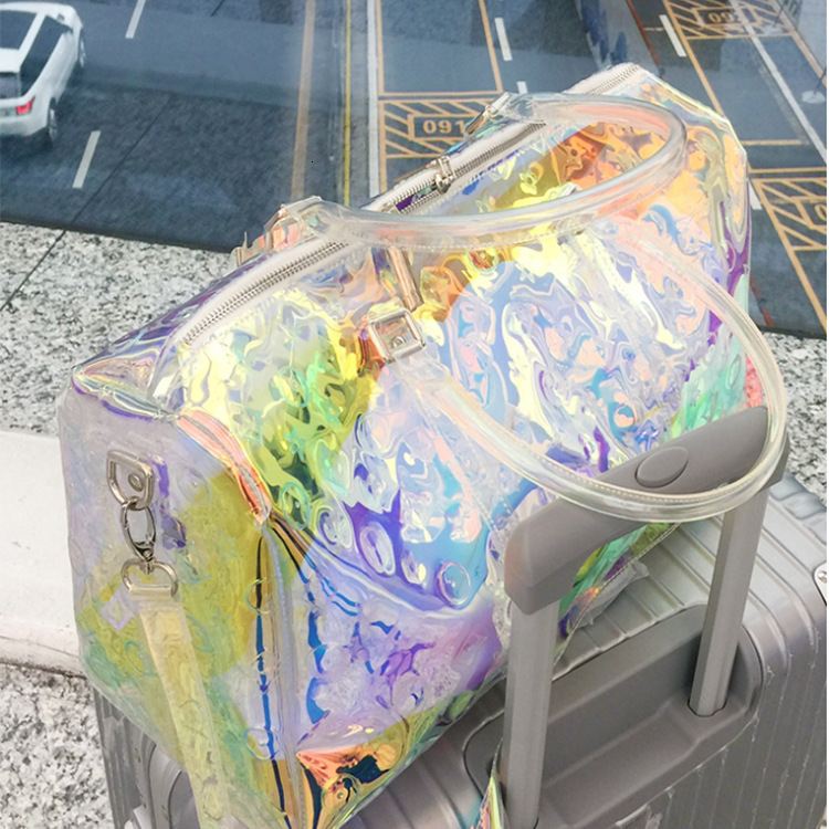 Sports And Fitness Bag Transparent Embossed Beach Hand Luggage Bag Luxury Bag Fashionable Designer Bag Handheld Color Laser Travel Bag Large Capacity
