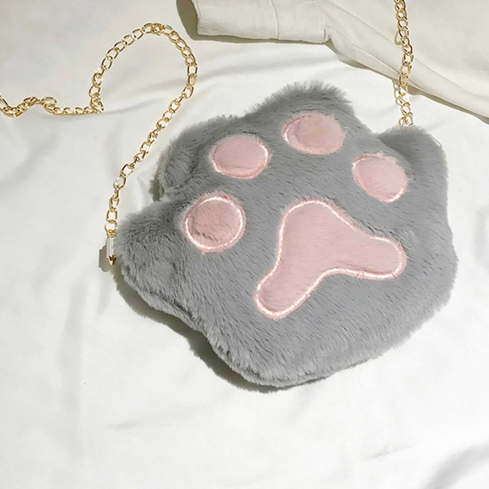 Cute Bag Girl Crossbody Bag Soft Cute Girl Cartoon Plush Bag Baby Shoulder Bag Delicate Cat Paw Shaped Crossbody Bag Gift W251031