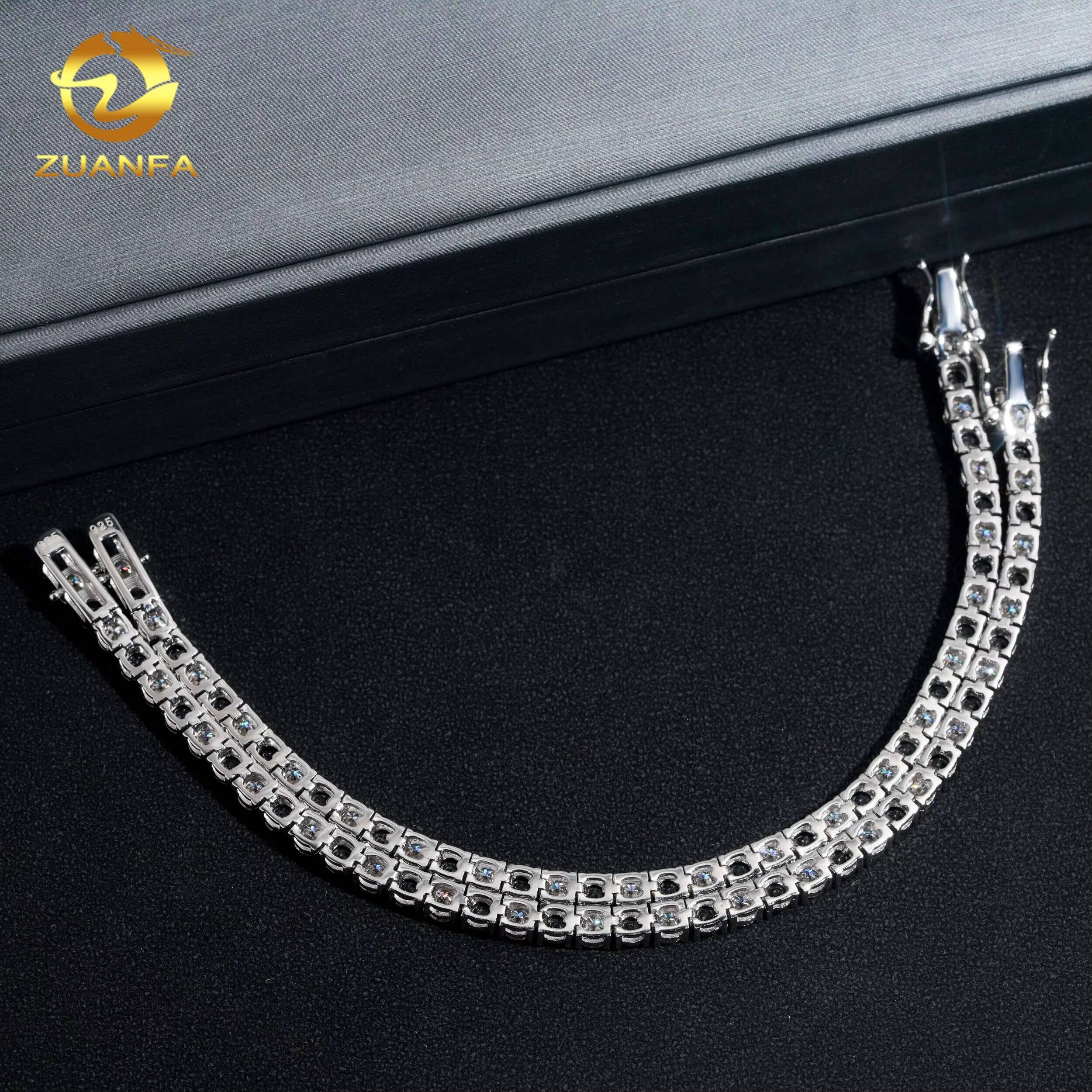 AB Color Moissanite Tennis Chain Necklace 4mm Black and White Moissanite Tennis Bracelet 925 Silver Moissanite Chain Jewelry