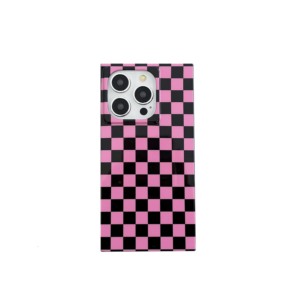 Pink and Black Checkerboard Phone Case Compatible with iPhone 17/16/15/14 Pro Max Niche Square Case iPhone 13 Pro
