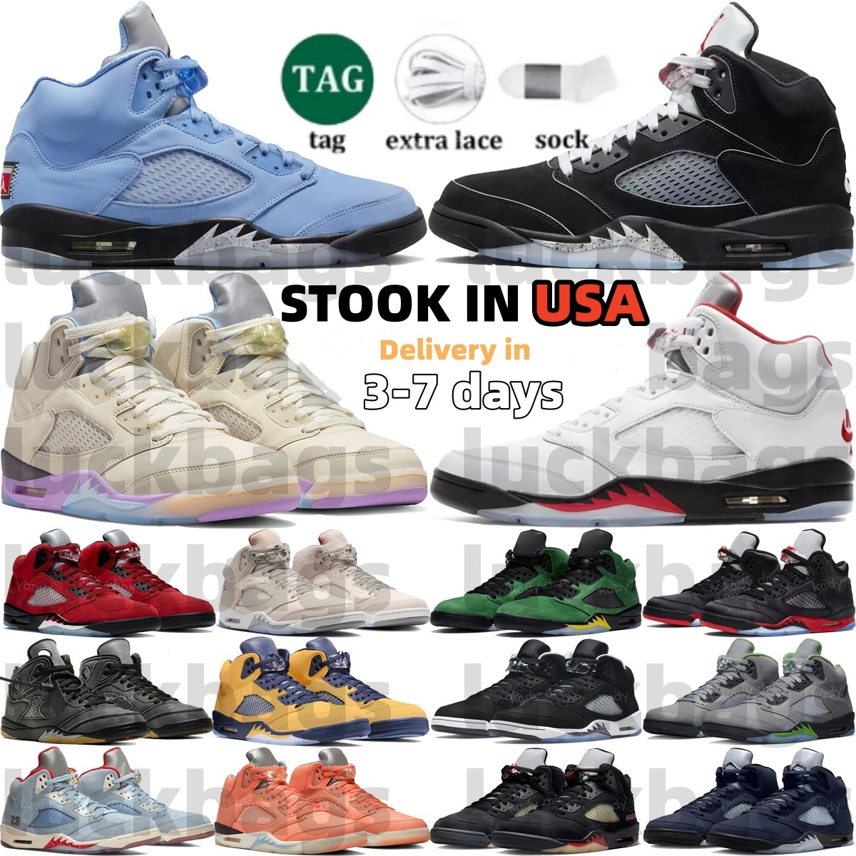 5s Basketball shoes men and women Designer shoes Outdoor sports shoes top-tier Retro black white Blue Grey yellow pink green suede leather trainer sneakers with box