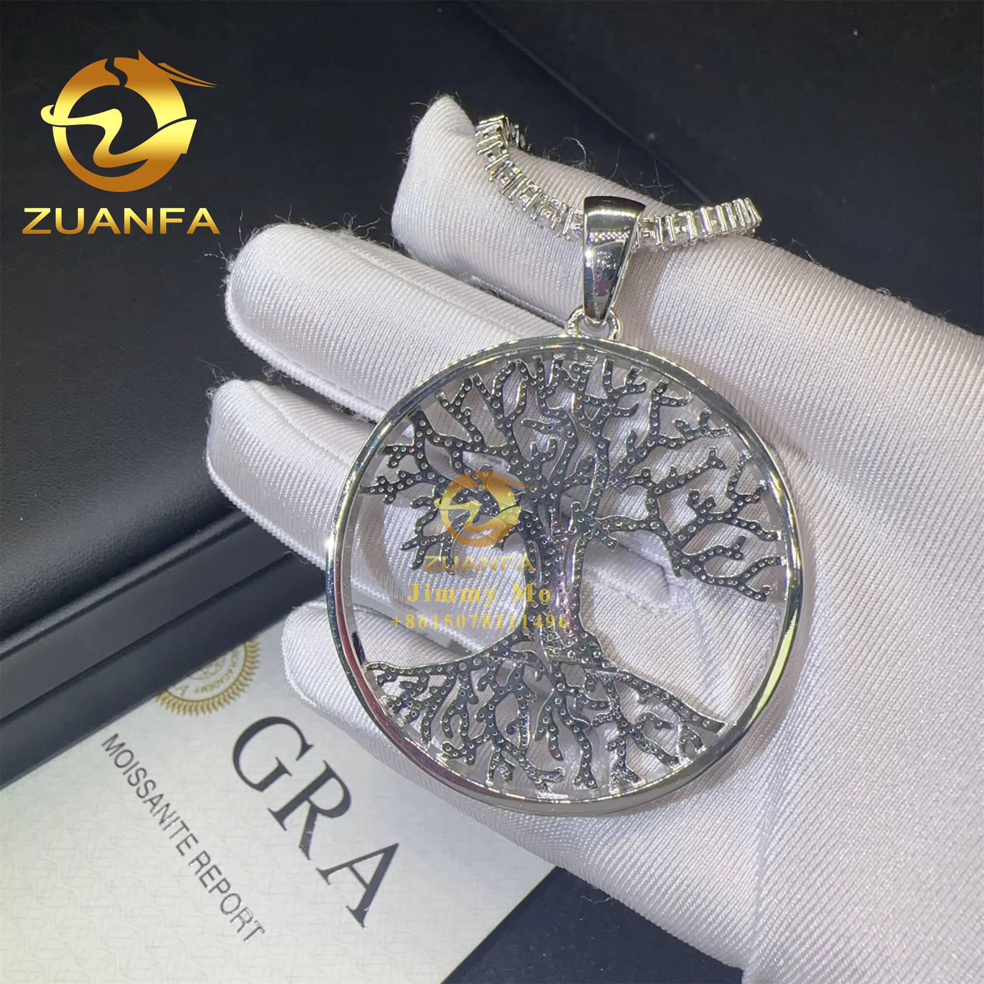 2 Diameter Iced Out Custom Made 925 Silver Hip Hop Jewelry VVS Moissanite Diamond Tree of Life Round Pendant Necklace