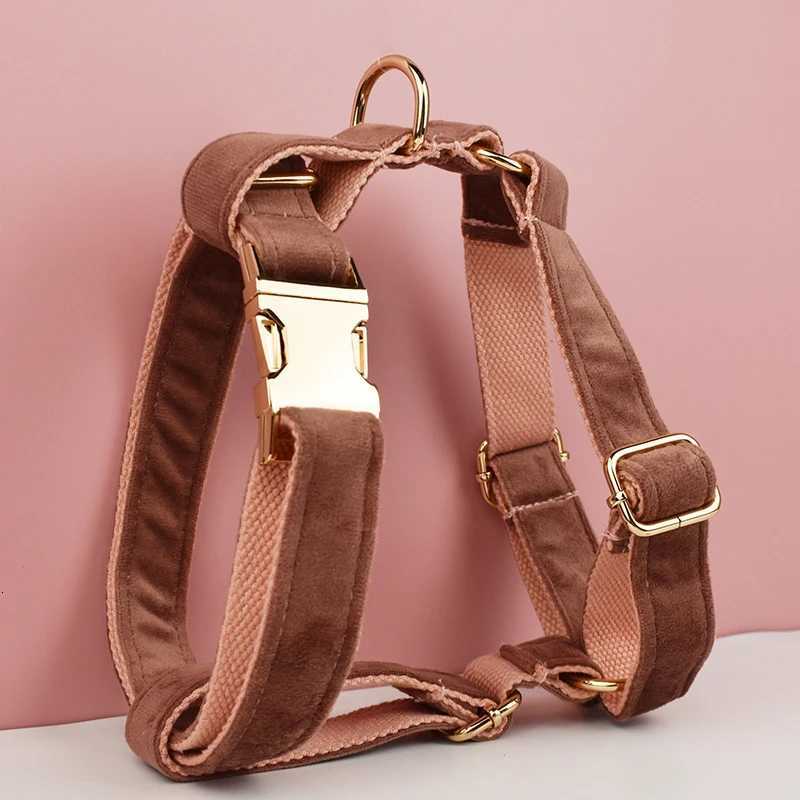 Pink Of Meat Velvet Dog Collar And Leash Set For Dogs Custom Engraved Nameplate Pet Supplies Dog Leash Velvet22 C251031