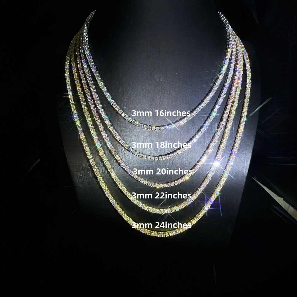 3mm VVS Moissanite Diamond 925 Sterling Silver Pass Lab Grown Diamond Jewelry Tester Tennis Chain Men Bracelet Necklace