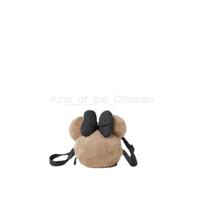 Disney Winter New Minnie Khaki Plush Shoulder Bag Bow Mini Children Toddler Soft Crossbody Bag Girls Cute Small Bag H251031