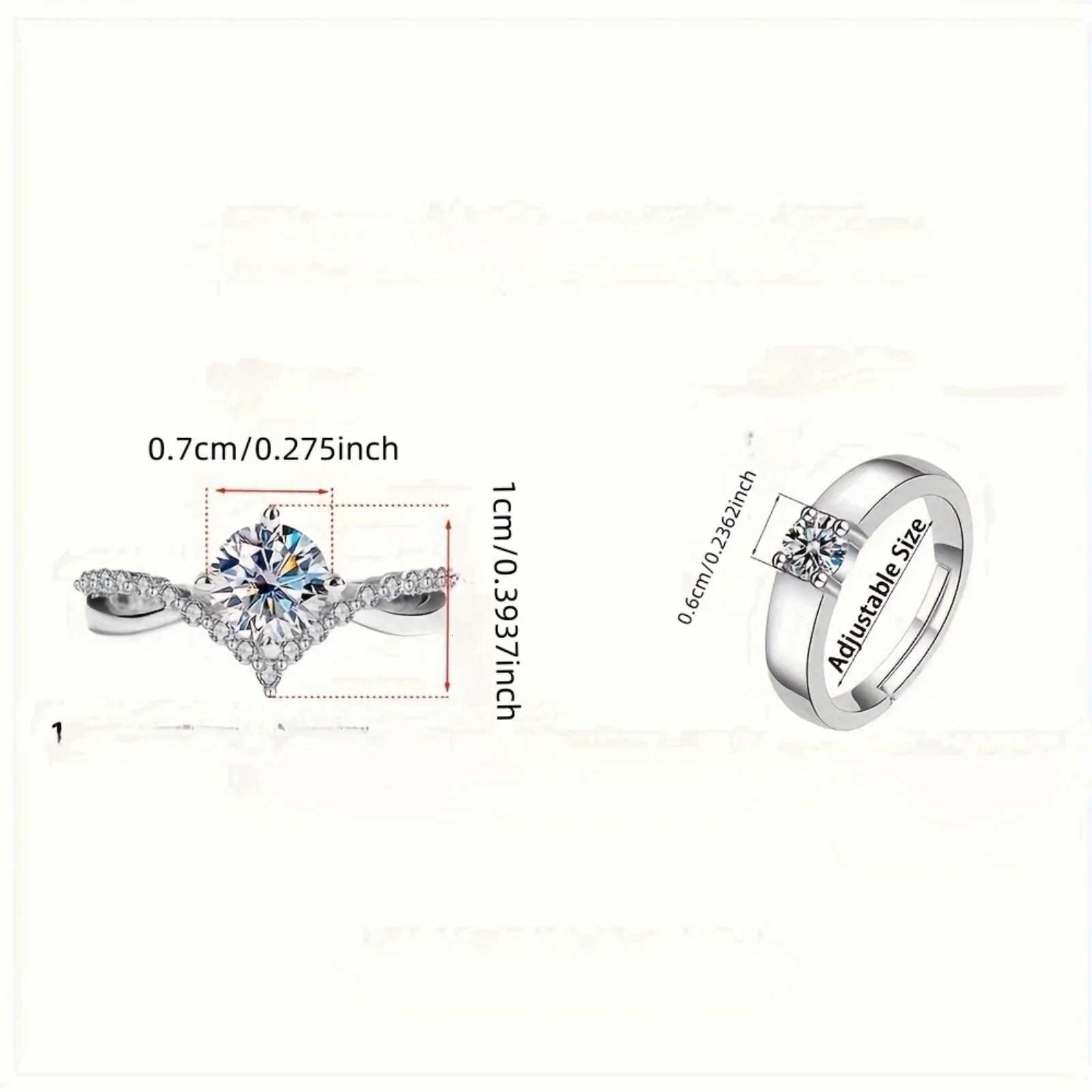 Adjustable Open Wedding Ring Set for Couples Elegant 2 Piece Shining Engagement Ring Ideal for Daily Wear and CelebrationsXJ251031