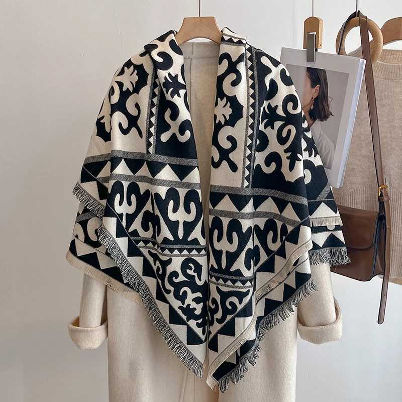 2025 Womens Luxury Brand Winter Cashmere Scarf Tasseled Damask Printed Shawl Warm Wrap Foulard Poncho C251031