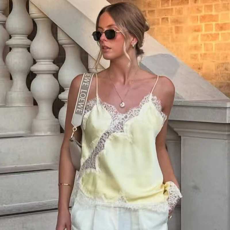 HXAO 2025 Woman Asymmetrical Slip Top Women Sexy Black Yellow Blue Top Lace Tanks Camis Chic Y2K Slveless Backless Camisole C251031