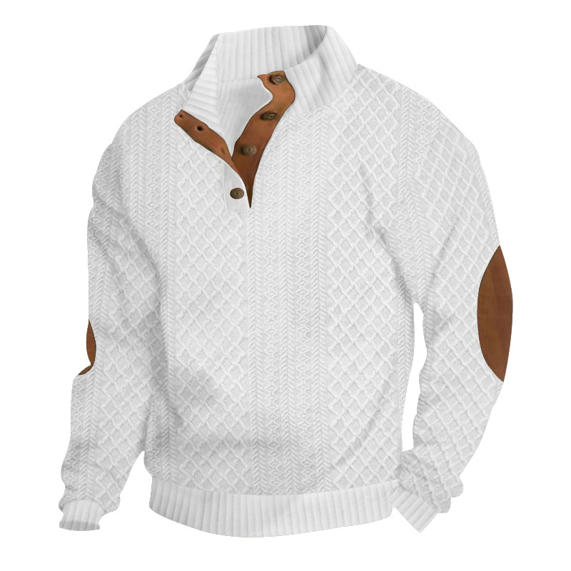 Men's Stand Collar Long Sleeve Sweater Casual Outdoor Style Jacquard Knit Breathable Men's Sweater