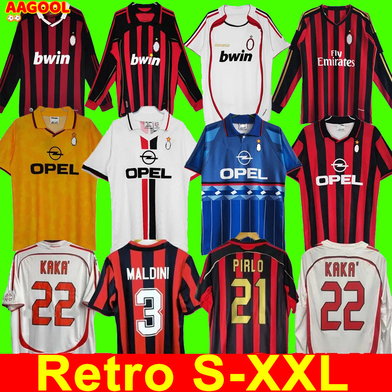 milans Retro soccer jersey vintage classic 90 91 95 96 97 Gullit 01 02 03 12 14 15 Maldini Van Basten football shirt uniform KAKA Inzaghi 06 07 PIRLO SHEVCHENKO BAGGIO