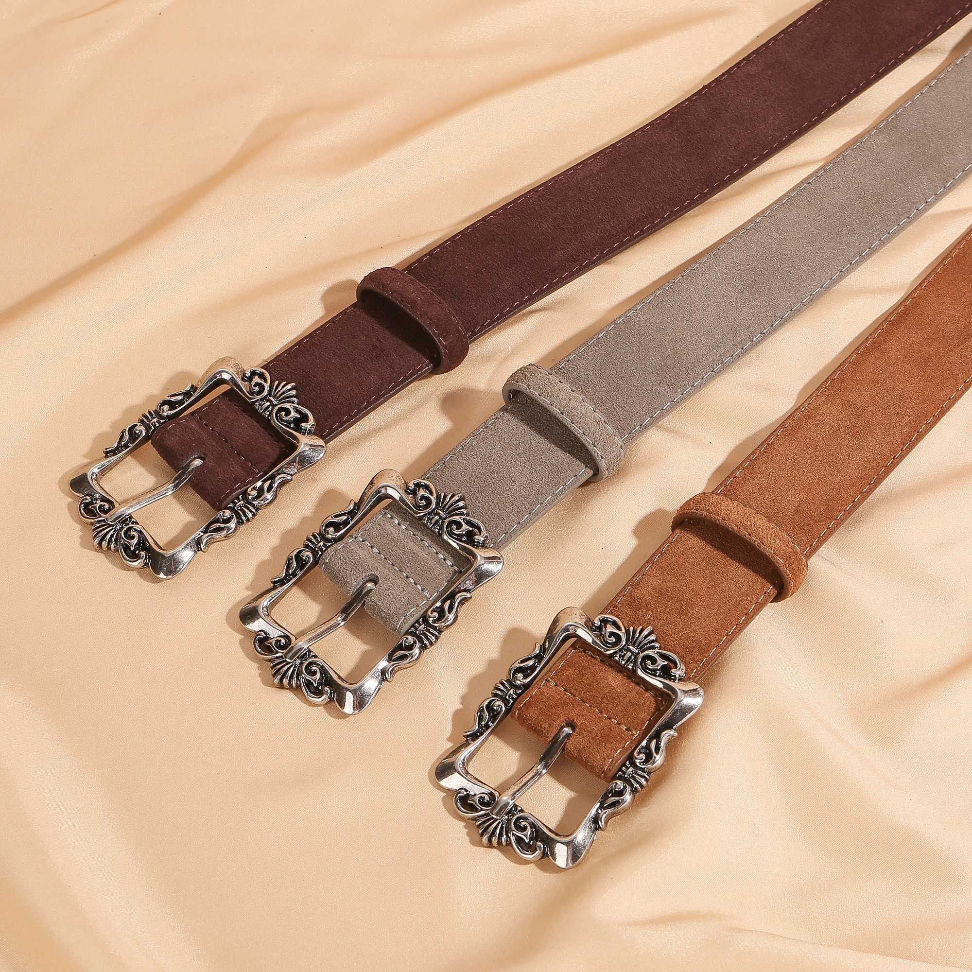 Suede Leather Belt for Women Burgundy Leather With Sliver Alloy Buckle Luxury Casual Fashion Belts for Jeans Dresses and CoatsW251030