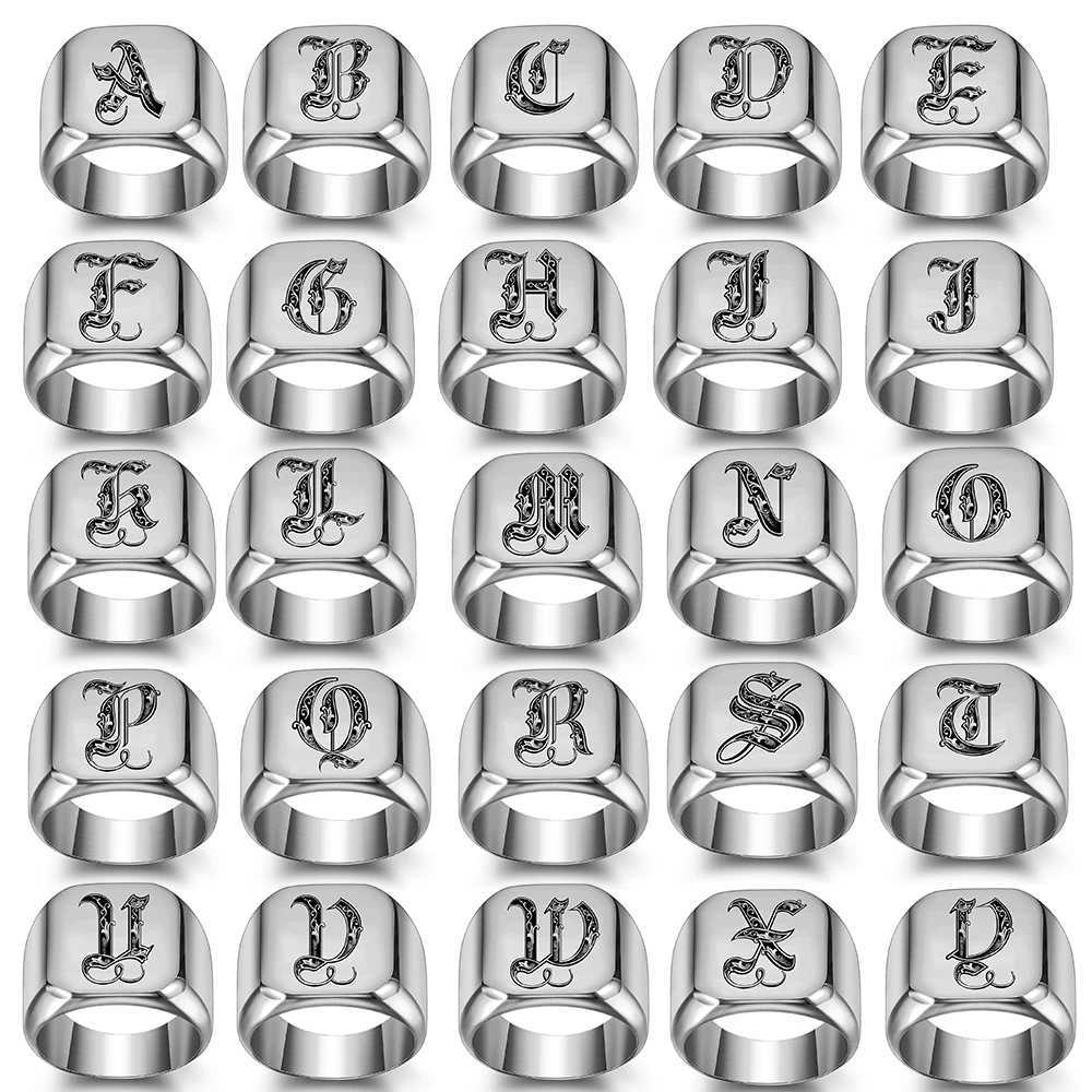Personalised Initial Engrave A to Z Alphabet Stainless Steel Signet Blank Plain Ring Band High Polished Gold Color Tone USSizeXJ251031