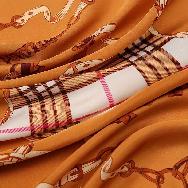 1pcs 70cm Plaid Chain Printed Square Scarf for Women Imitation Silk British Style Headwear Bag Decoration Clothing Square ScarfW251030