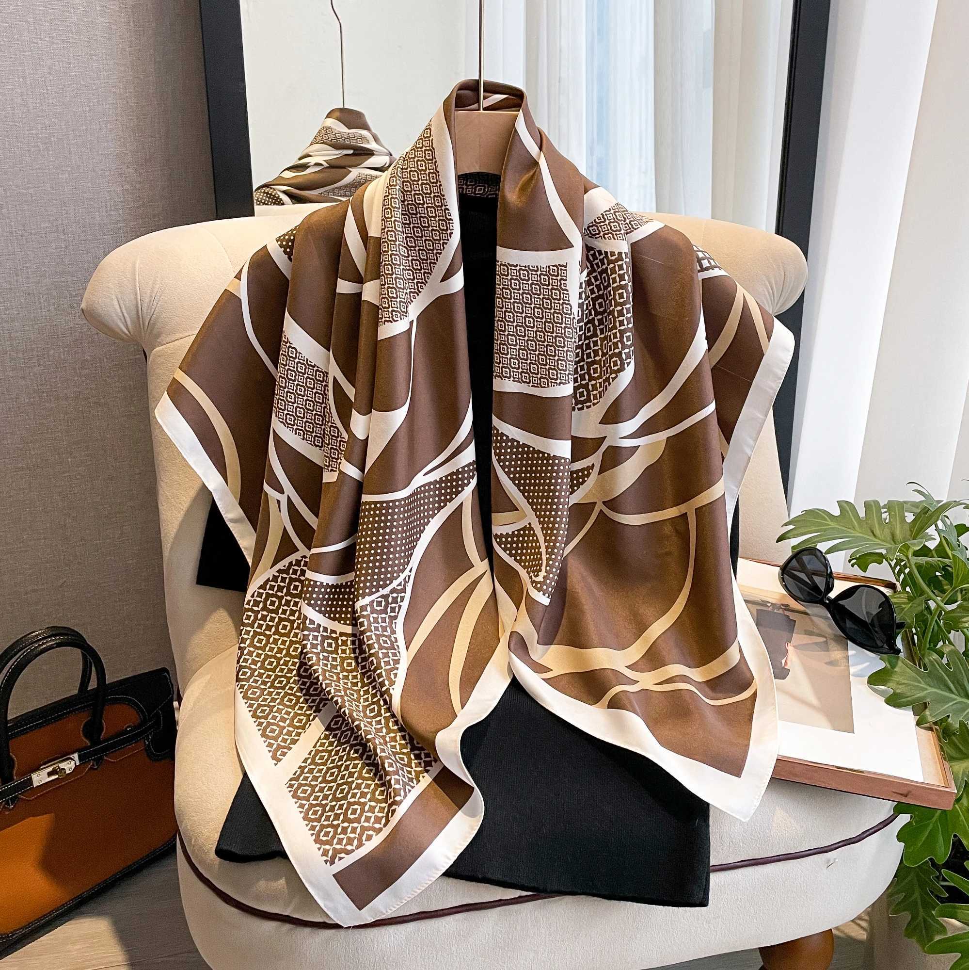 New Design Luxury 90cm Twill Silk Women Scarf Sunscreen Foulard Shawl Hijab Female Hair Hijab Wraps Neckerchief Bandanda Echarpe C251031