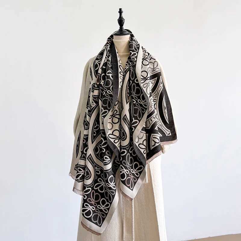 Womens Winter Luxury Thick Warm Wrap Imitation Cashmere Scarf with Abstract Jacquard Design for Casual Wear C251031
