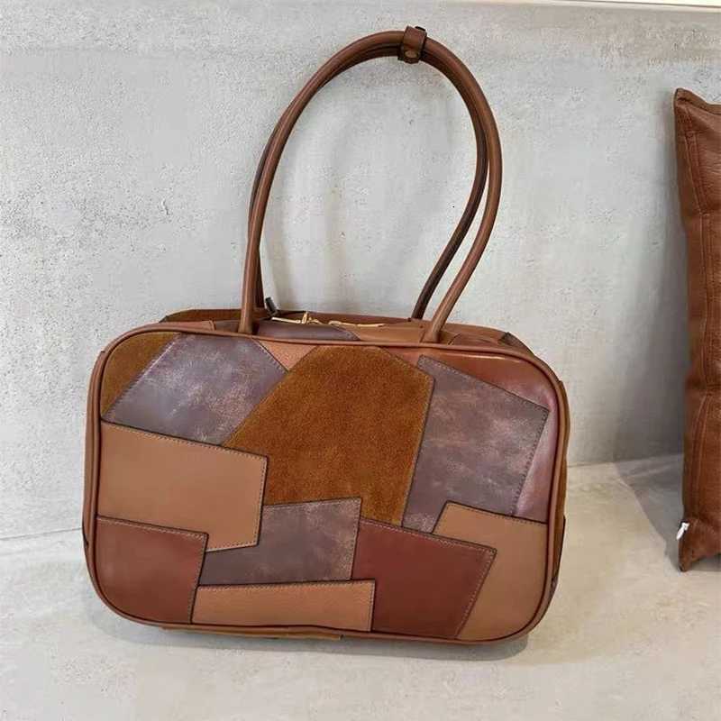 New High Quality Patch Bag Luxury Brand Contrast Color Bowling Bag Gold Chain Stitching Layered Cowhide Briefcase Shoulder BagT251031