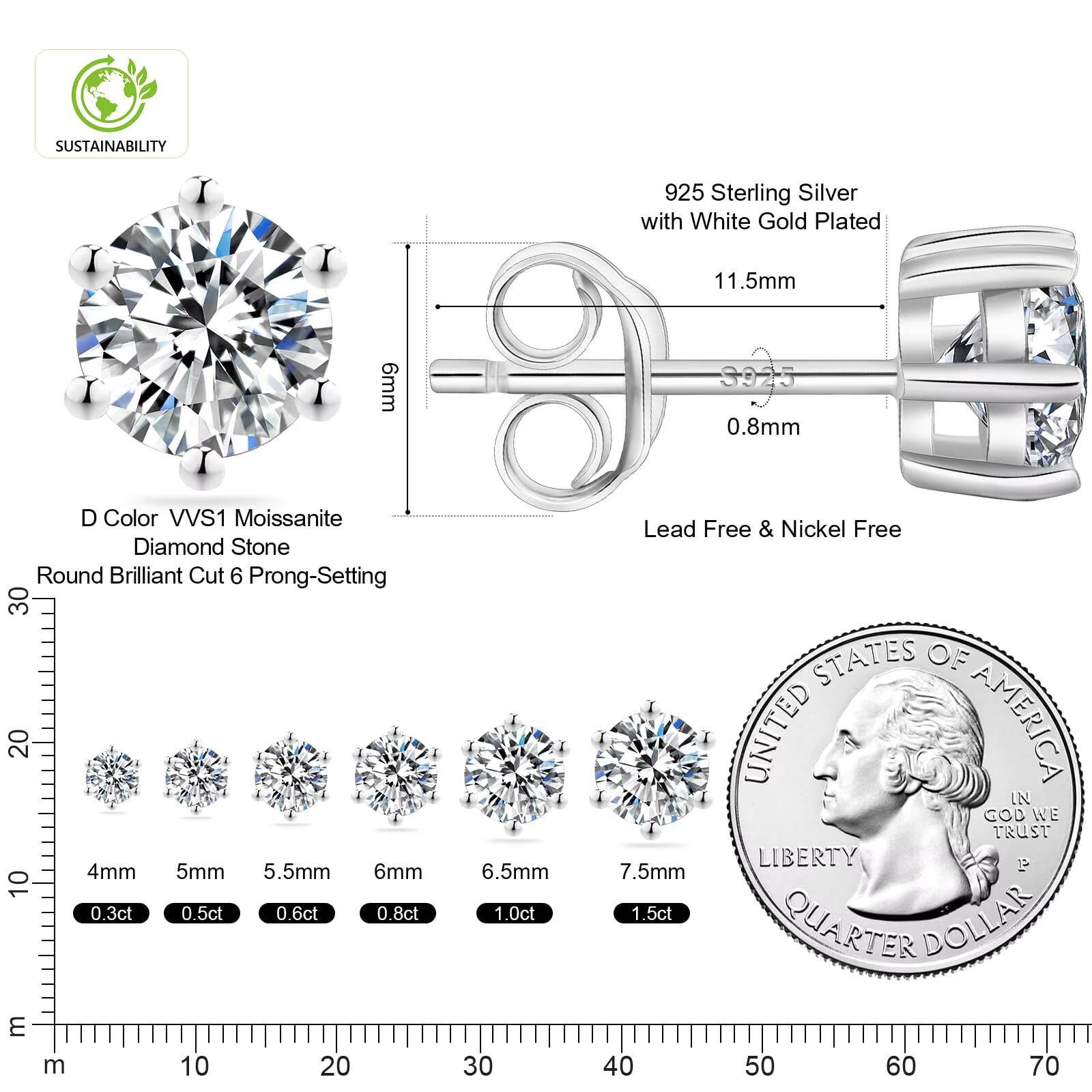 Classic Mossanite Diamond Ear Stud 38mm 1ct 2ct 14K Gold Plated 925 Sterling Silver VVS GRA Moissanite Earring for Women Men