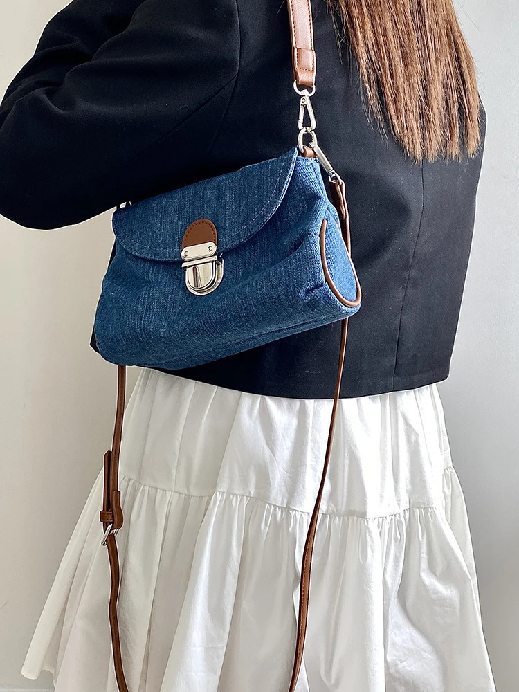 Retro Denim Womens Small Shoulder Bag Soft Canvas Ladies Crossbody Bags Lock Female Tote Purse Underarm Bag Handbags 251027
