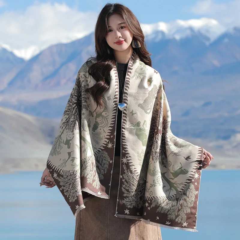 Winter Cashmere Scarf Women Luxury Animal Print Female Shawl Wrap Elegant Poncho Lady Thick Warm Blanket Gift Echarpe C251031