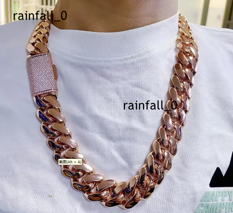 Rose Gold Miami Cuban Link Chain Solid Brass Hip Hop Cadenas De Oro Rosa Necklace Bold Streetwear Jewelry for Moissanite Anniversary