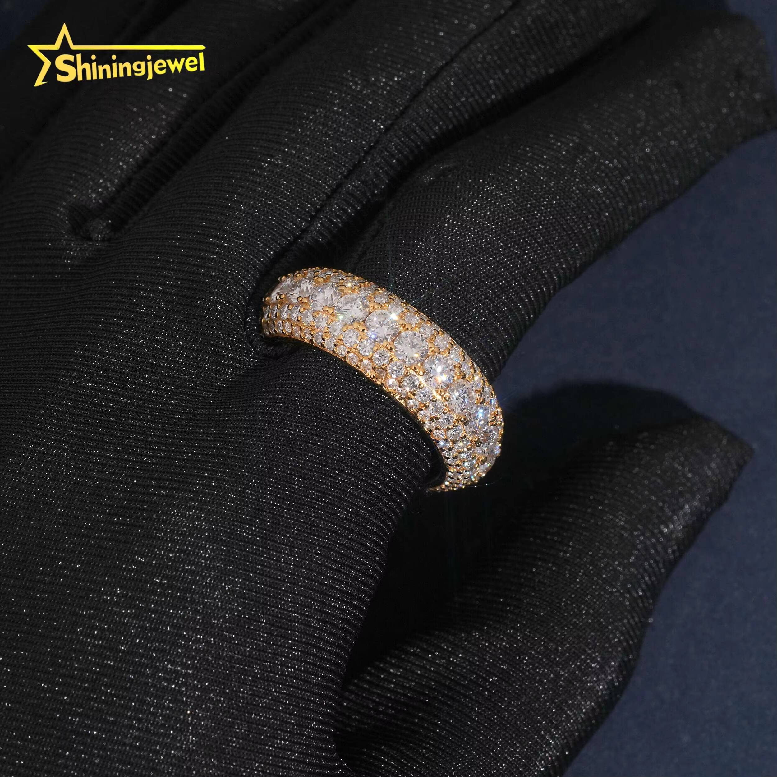 Fashion Gold Plated 5Rows Diamond Men Ring Iced Out Custom Hip Hop Style Jewelry 925 Sterling Silver VVS Moissanite Band Rings