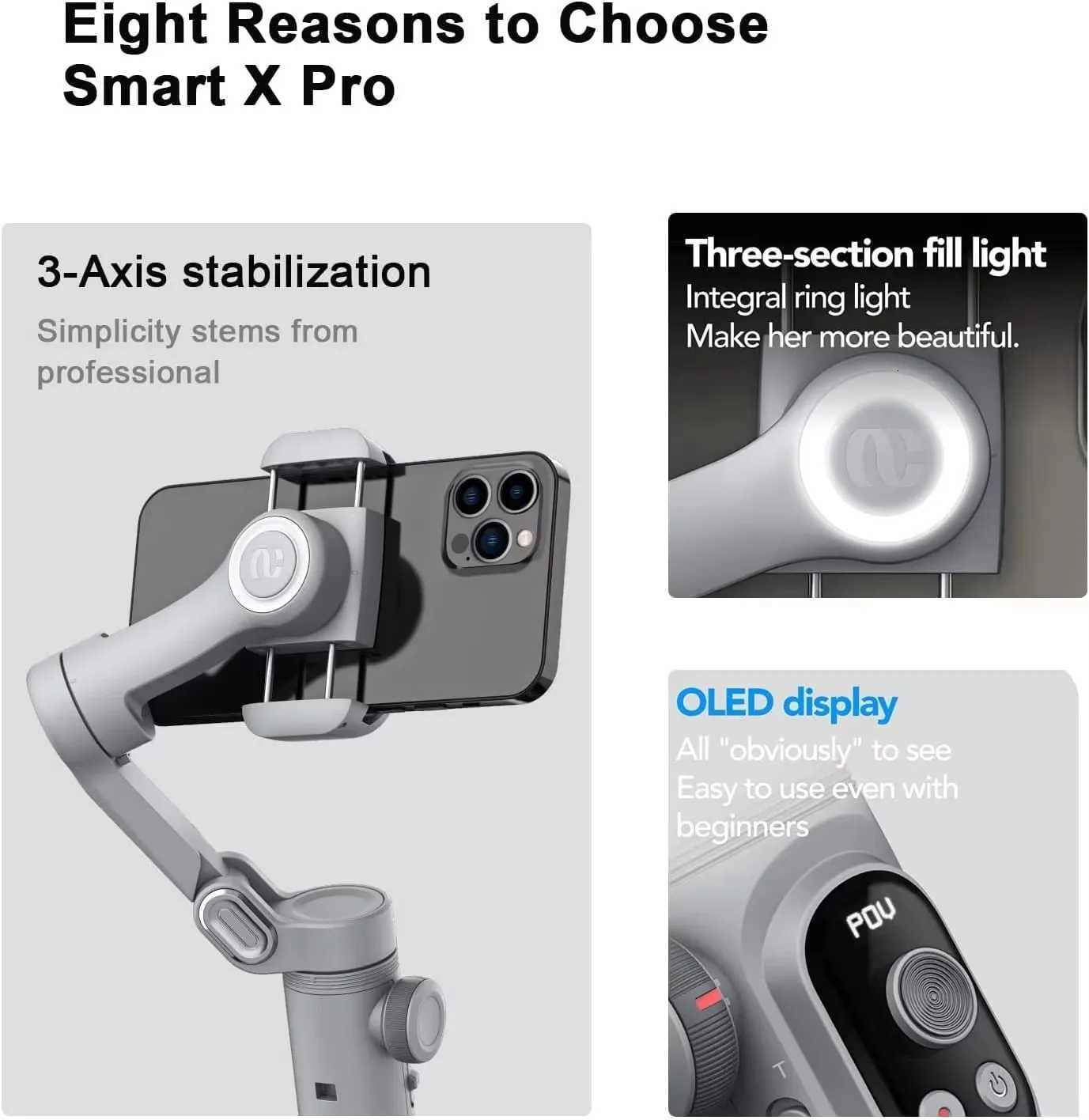 AOCHUAN Smart X Pro 3Axis Gimbal Stabilizer with Wireless Charging OLED Display LED Light for Smartphone Shooting Live Steaming Y251011