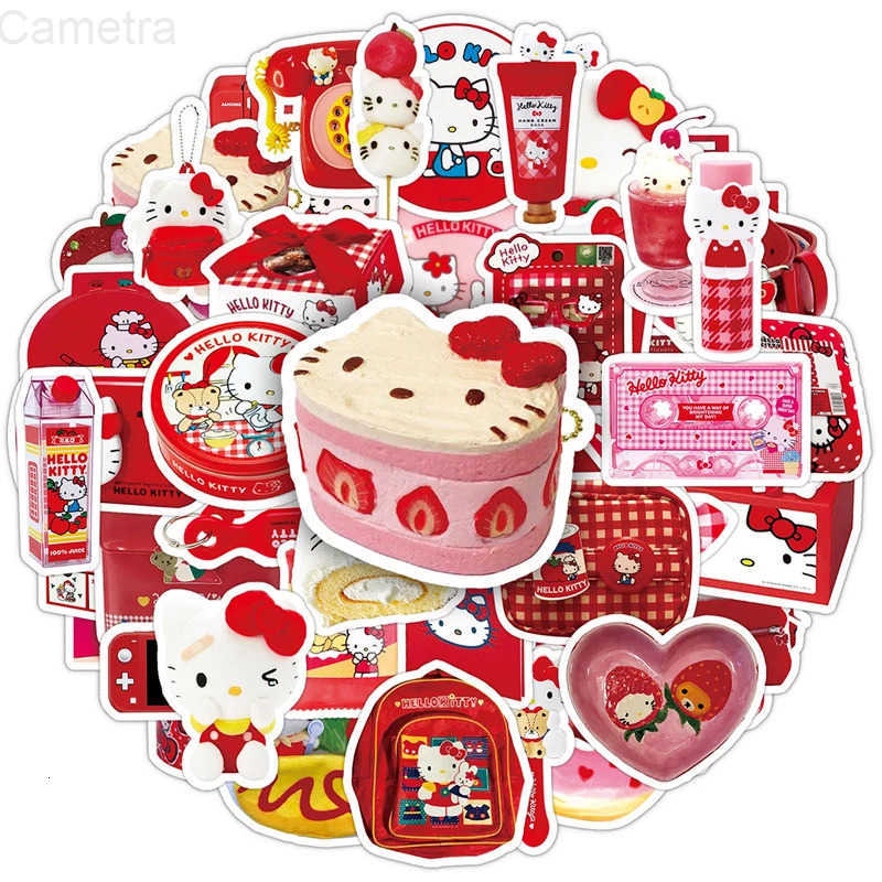 Sanrio 50PCS Japanese Charm Cake Milk Shiny Strawberry Hello Kitty Stickers for Laptop Phone Case Drink Harajuku Hello Kitty Stickers H251129