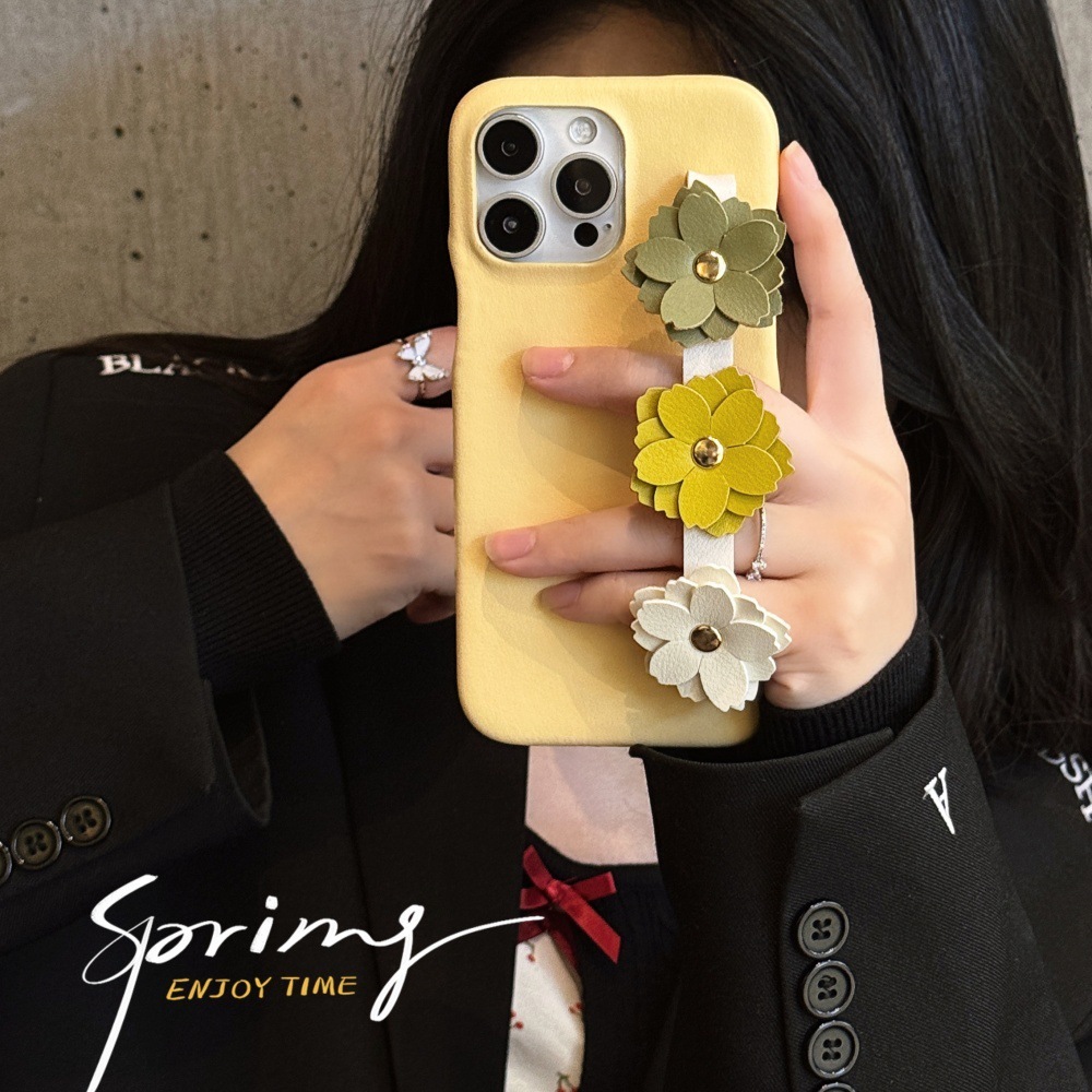 Solid Color Flower Wristband Phone Case Compatible with iPhone 17/16 PRO Simple Shockproof iPhone 15/14 Protective Cover