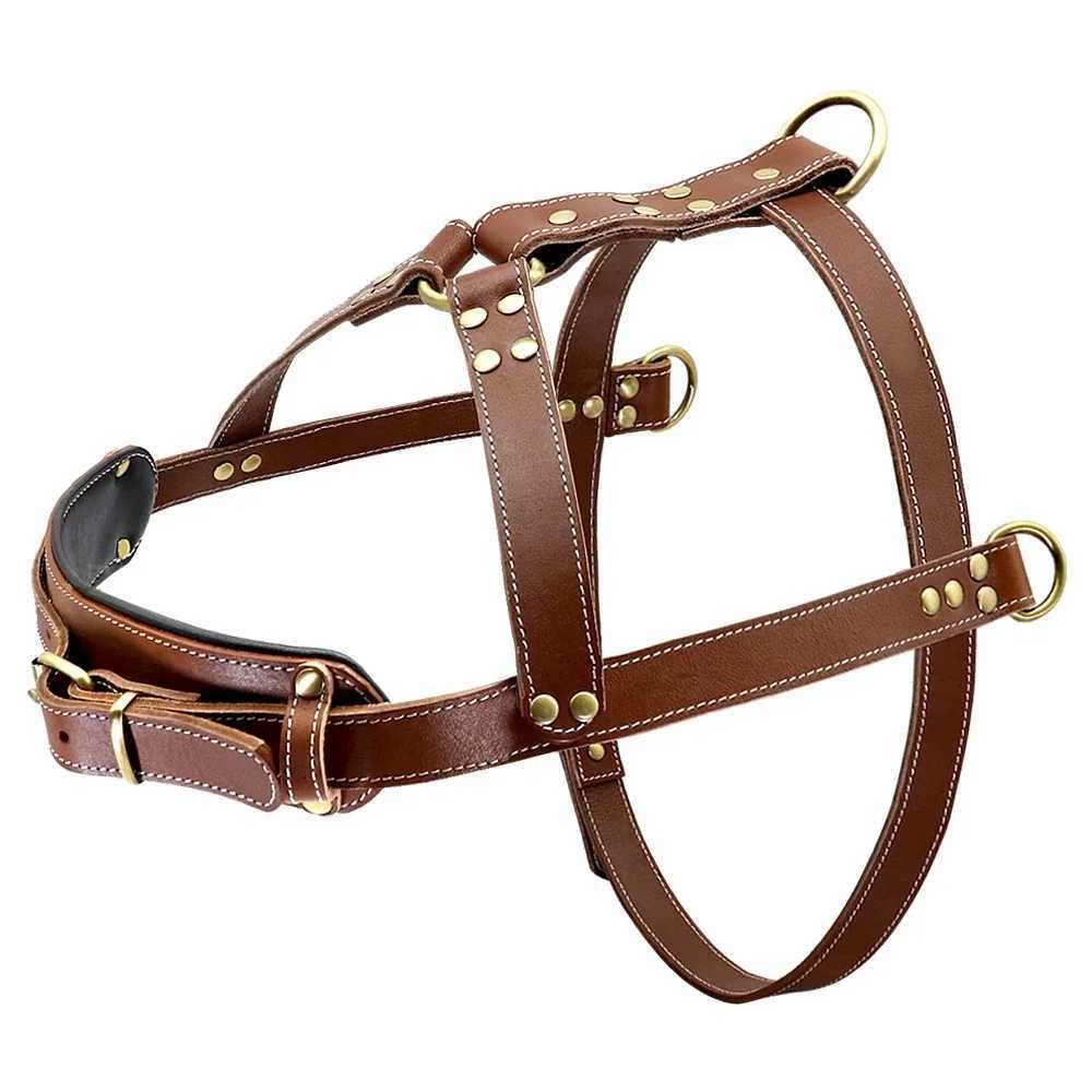 Cowhide leather harness for sled dogs Threering traction design Adjustable antiescape harness for large dogs C251031