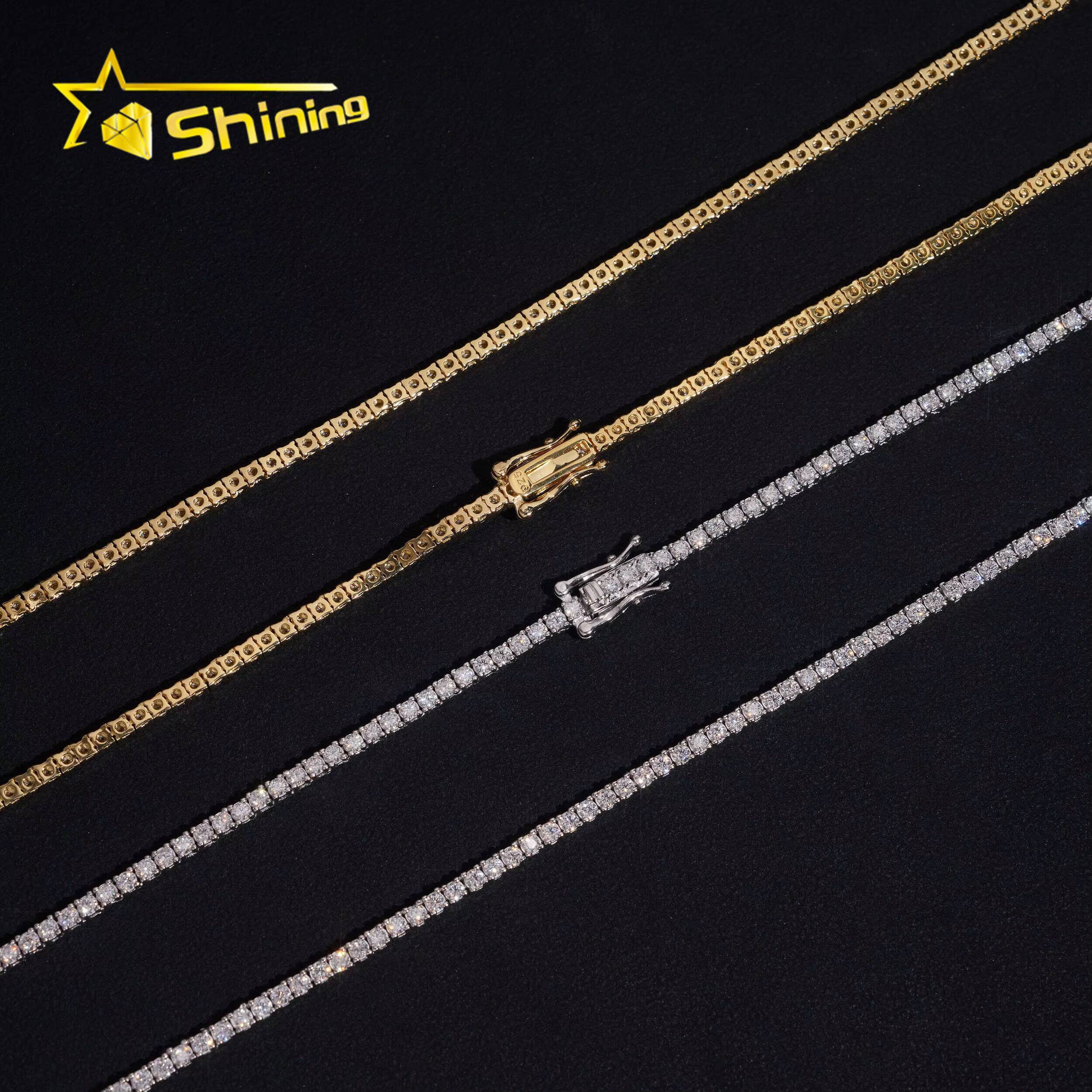 USA Warehouse Local Stock 2mm Tennis Chain 925 Solid Silver Hip Hop Iced Out GRA Moissanite Diamond Sparkling Tennis Chain