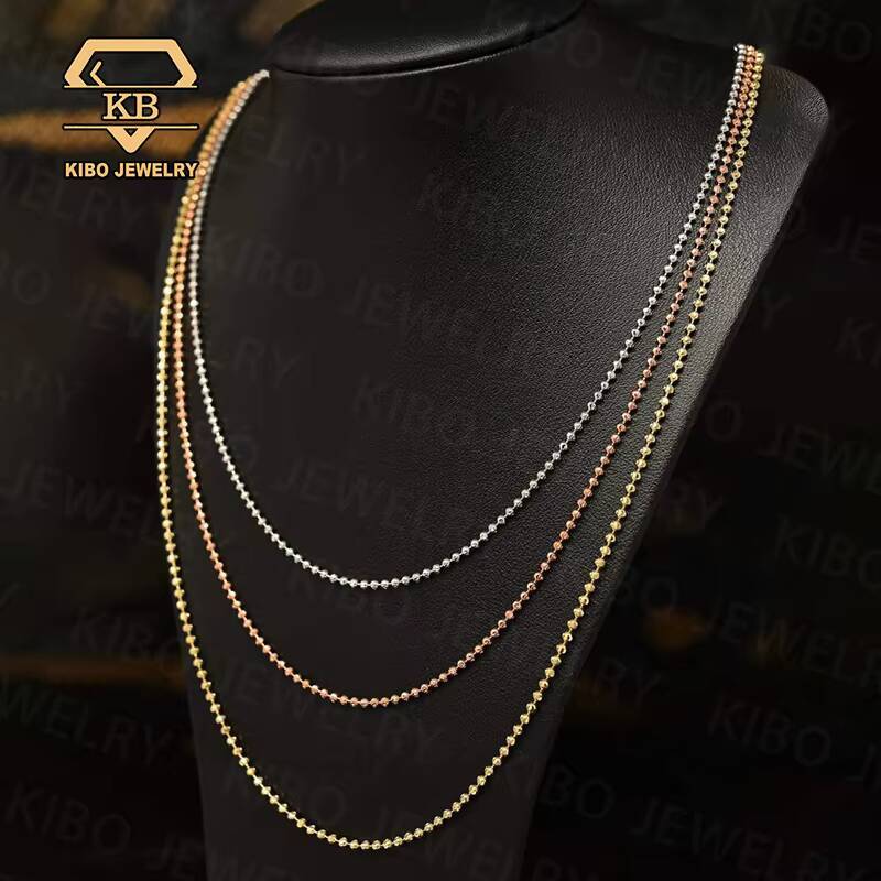 925 Sterling Silver Moon Cut Bead Ball Ice Chain Necklace Bling Shiny Gold Plated Iced Out 2mm Bead Diamond Cut Ball Chains