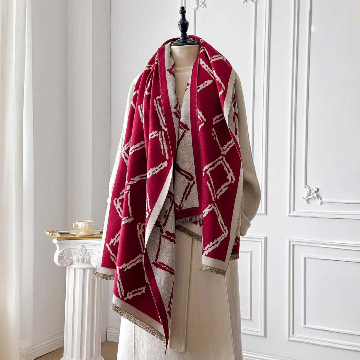 New Design Women Winter Cashmere Jacquard Scarf Female Thick Blanket Soft Bufanda Warmth Tassel ShAWl Kerchief 2025W251030