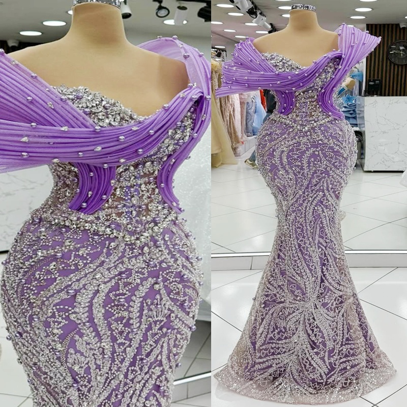 2025 Light Purple Prom Dresses for Black Women Evening Dress Promdress Sheer Neck Beaded Appliqued Lace Birthday Dress Second Reception Gowns Engageme