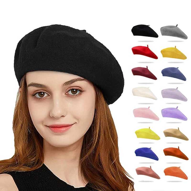 100 Wool Berets French Artist Warm Winter Beanie Hat Women Girl Retro Solid Color Elegant Lady Red black green CapsT251031