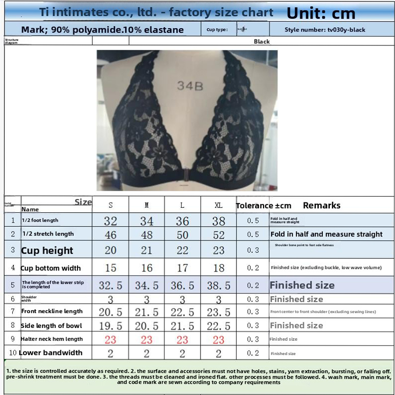 Sexy Black Lace Halter Neck Bra with Rhinestone Detail